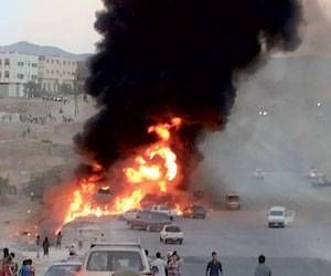 حريق يلتهم محطة سوق سوداء للوقود وسط  مدينة إب