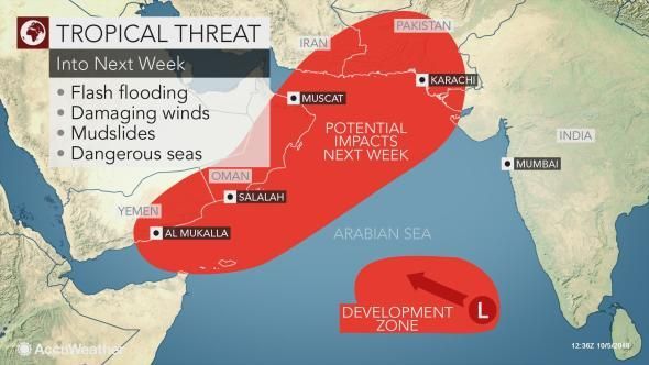 إعصار مداري سيقترب من عدن وسلطنة عمان