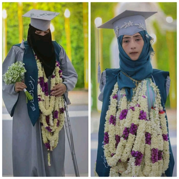 احتفاء واسع لتخرج طالبتين مبتورتي الأطراف من إحدى الجامعات في تعز