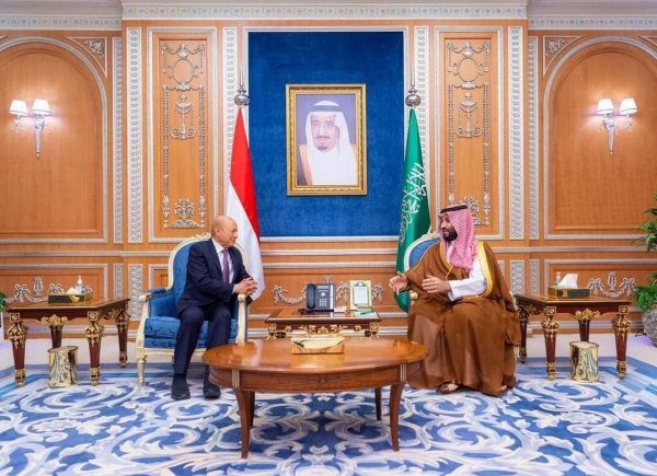 بن سلمان يلتقي العليمي وأعضاء المجلس الرئاسي بعد طي صفحة هادي