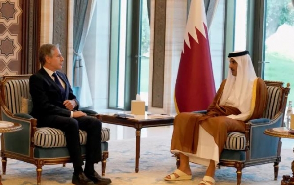 خلال لقائه بلينكن.. أمير قطر يؤكد على خفض التصعيد وفتح الممرات الآمنة بغزة للإغاثة